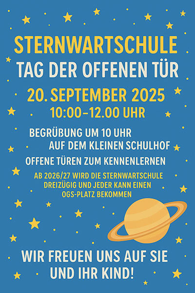 Tag der offenen Tür 2025
Samstag 20.09.2025 10-12 Uhr